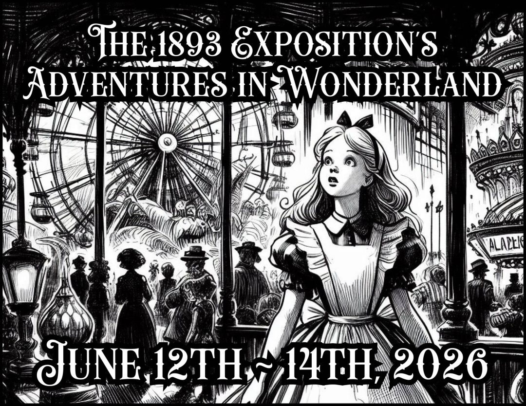 Chicago Steampunk Exposition 2026 'Adventures in Wonderland' header art