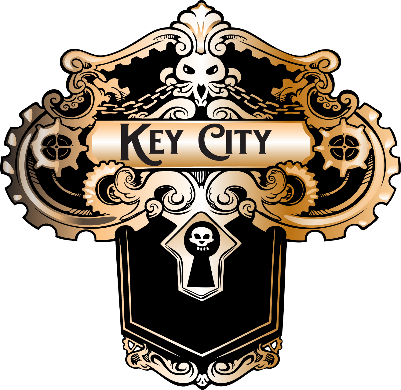 Key City Steampunk Convention 2026 Worlds of Tomorrow event poster or banner art showing retro-futuristic cityscape, airships, or convention imagery