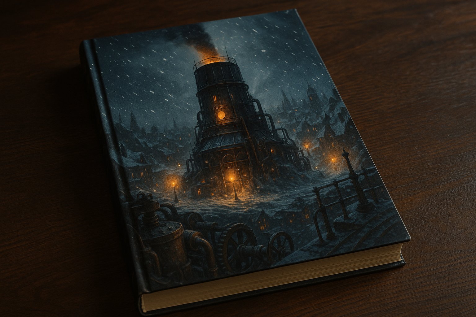 Frostpunk RPG Core Rulebook cover art showing a frozen post-apocalyptic steampunk city