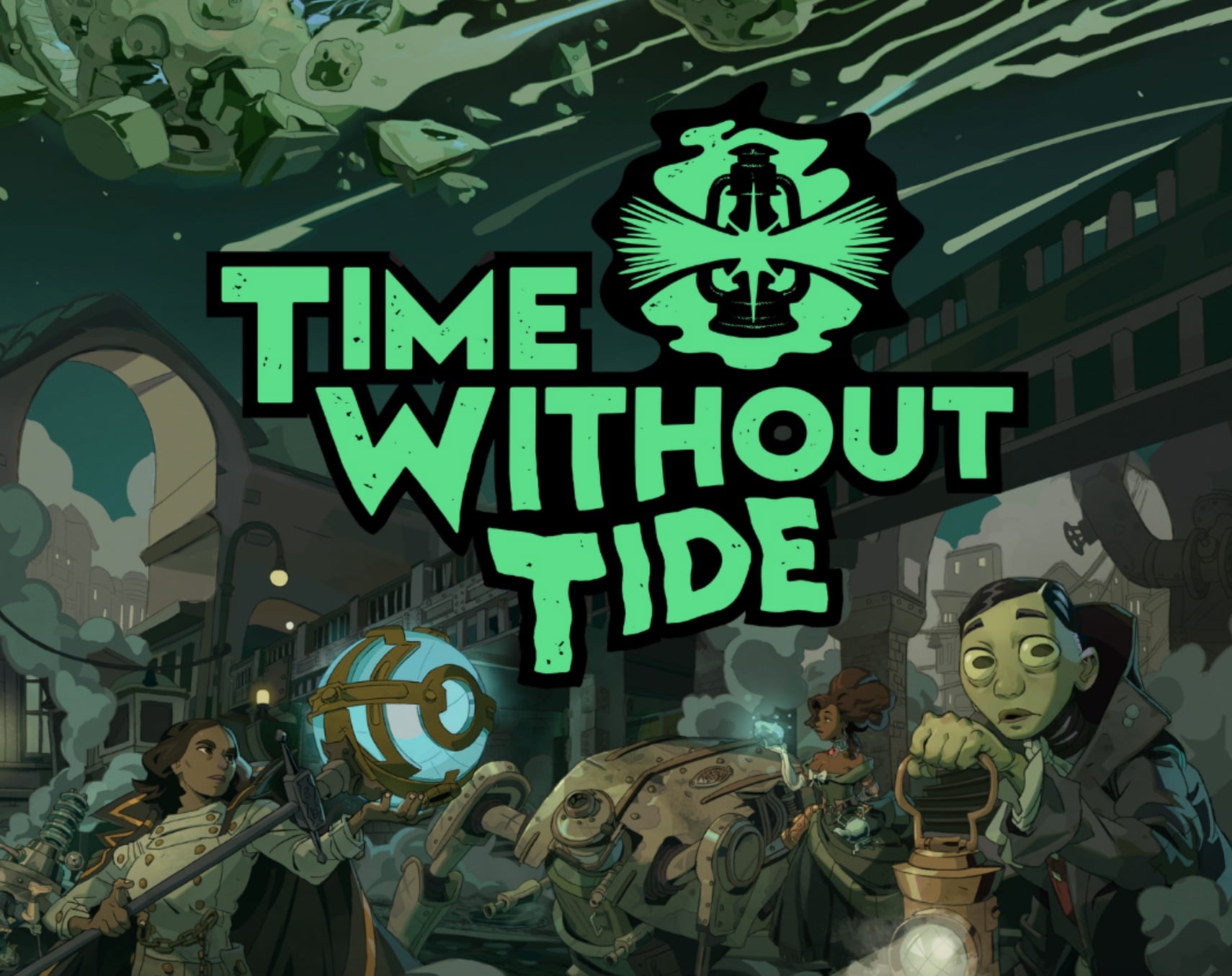 Time Without Tide steampunk RPG key art or logo from Chaosium's BackerKit pre-launch page