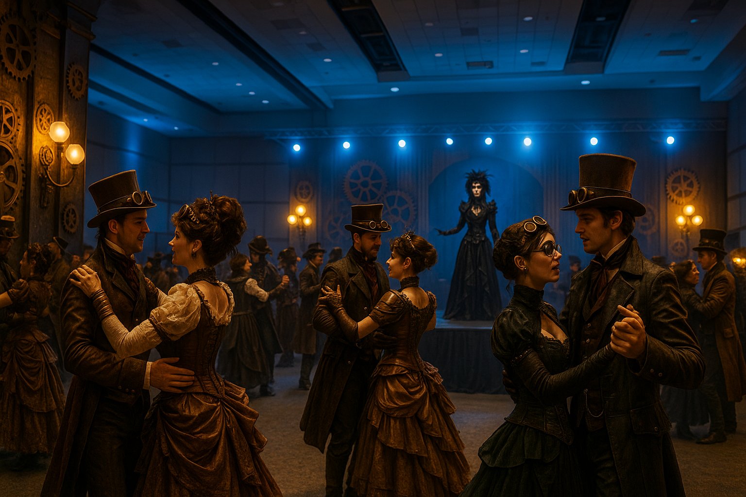 Steampunk Ball event page for Delta H Con 2026 featuring Aurelio Voltaire and Addisyn Madd