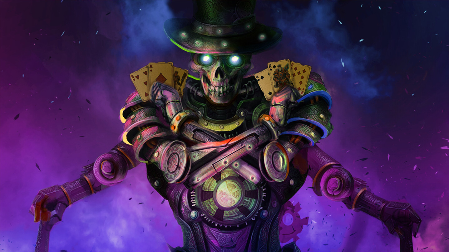 King's Well dark steampunk roguelite deckbuilder key art showing industrial pit with rusted mechanical contraptions and cards