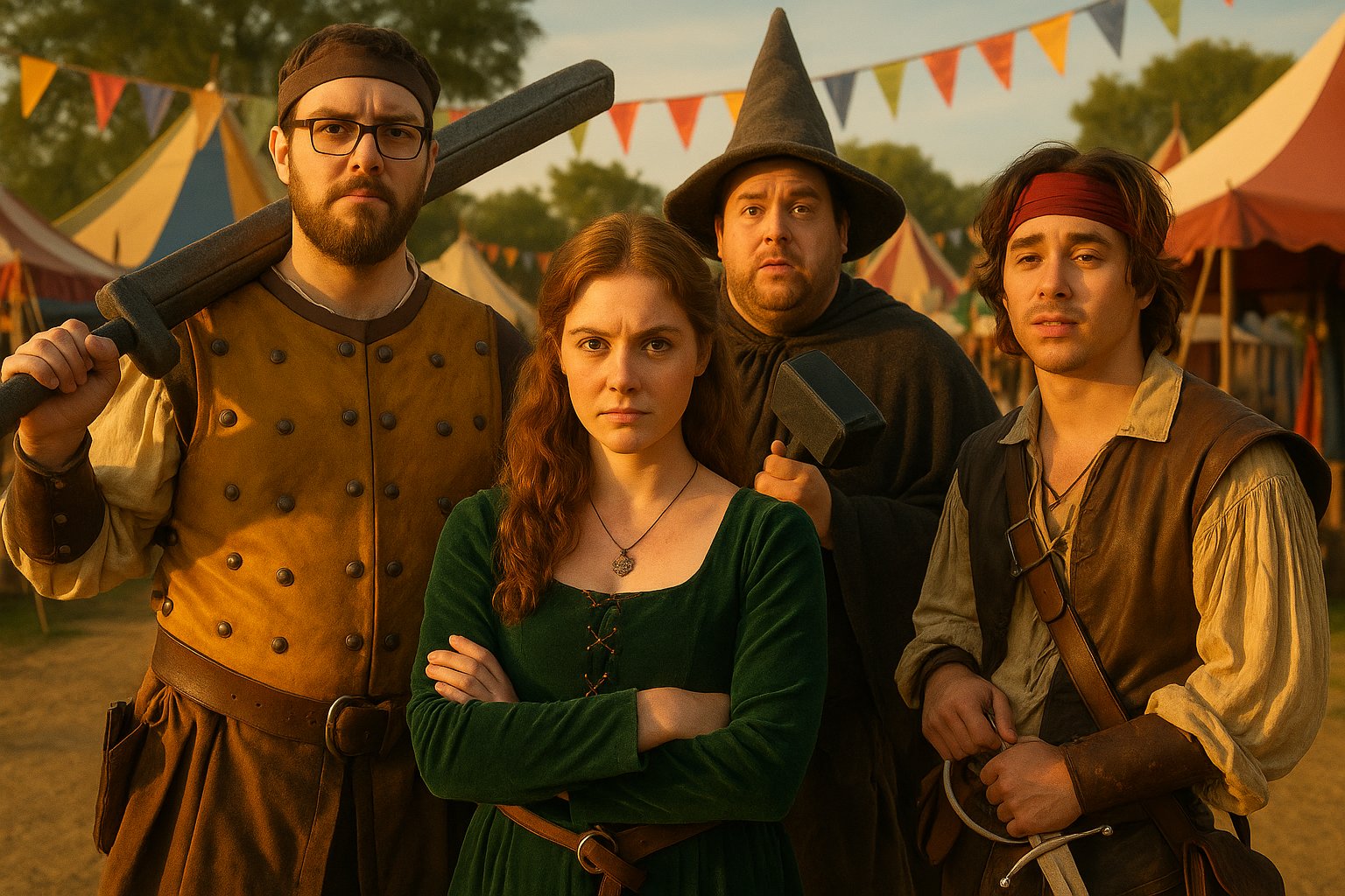 The Guild: Ren Faire'd Kickstarter campaign hero image showing the Knights of Good at a Renaissance Faire