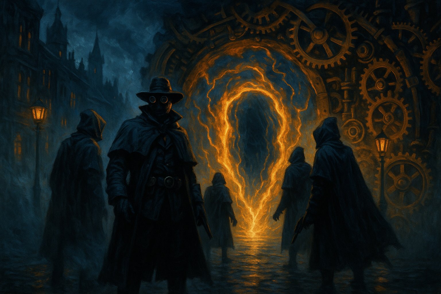NIGHTWATCH: The Steampunk TTRPG key art, featuring the Association of Ishtar universe illustration