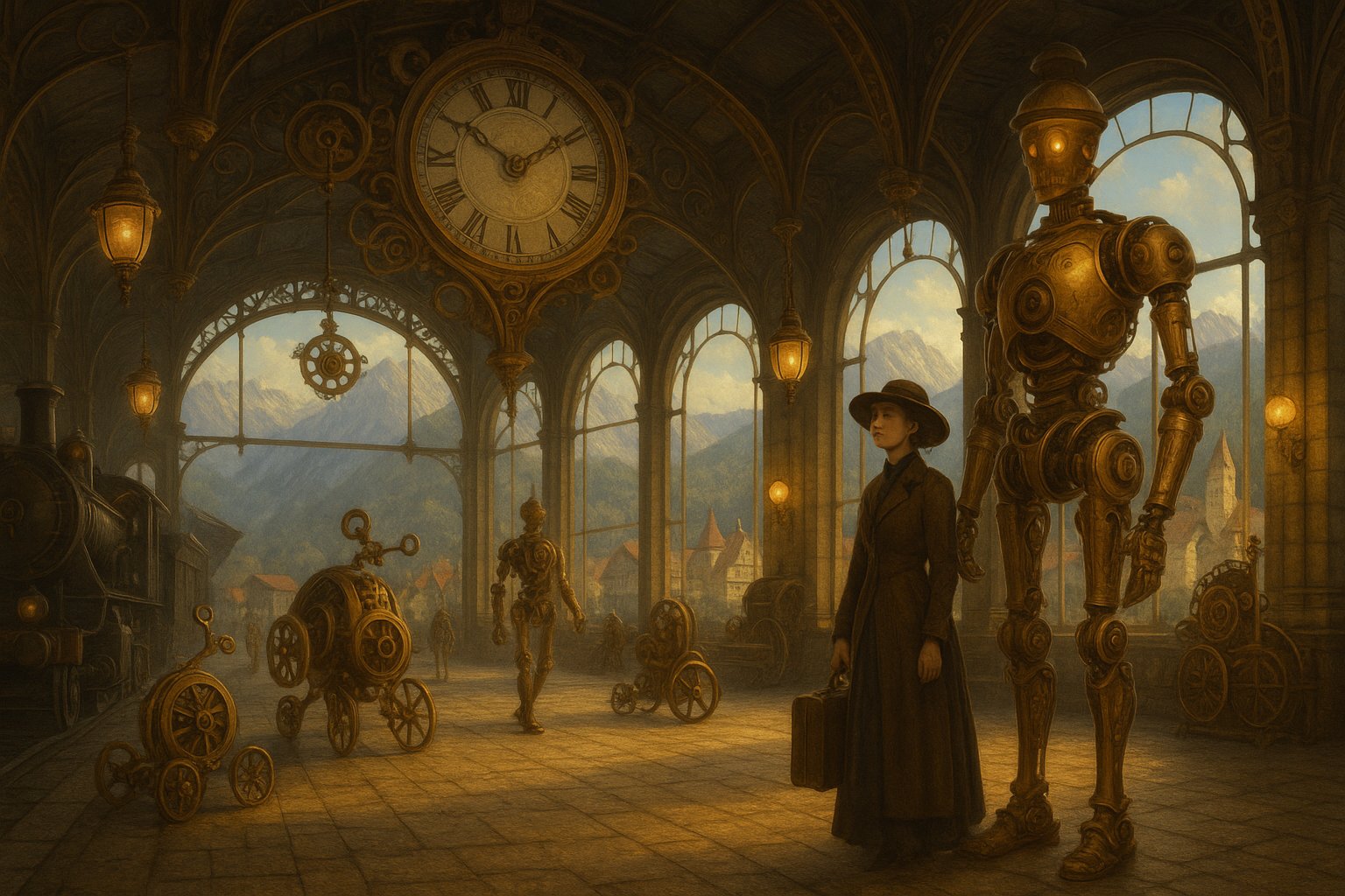 Syberia Remastered key art showing Kate Walker and the automaton Oscar against a clockpunk European backdrop