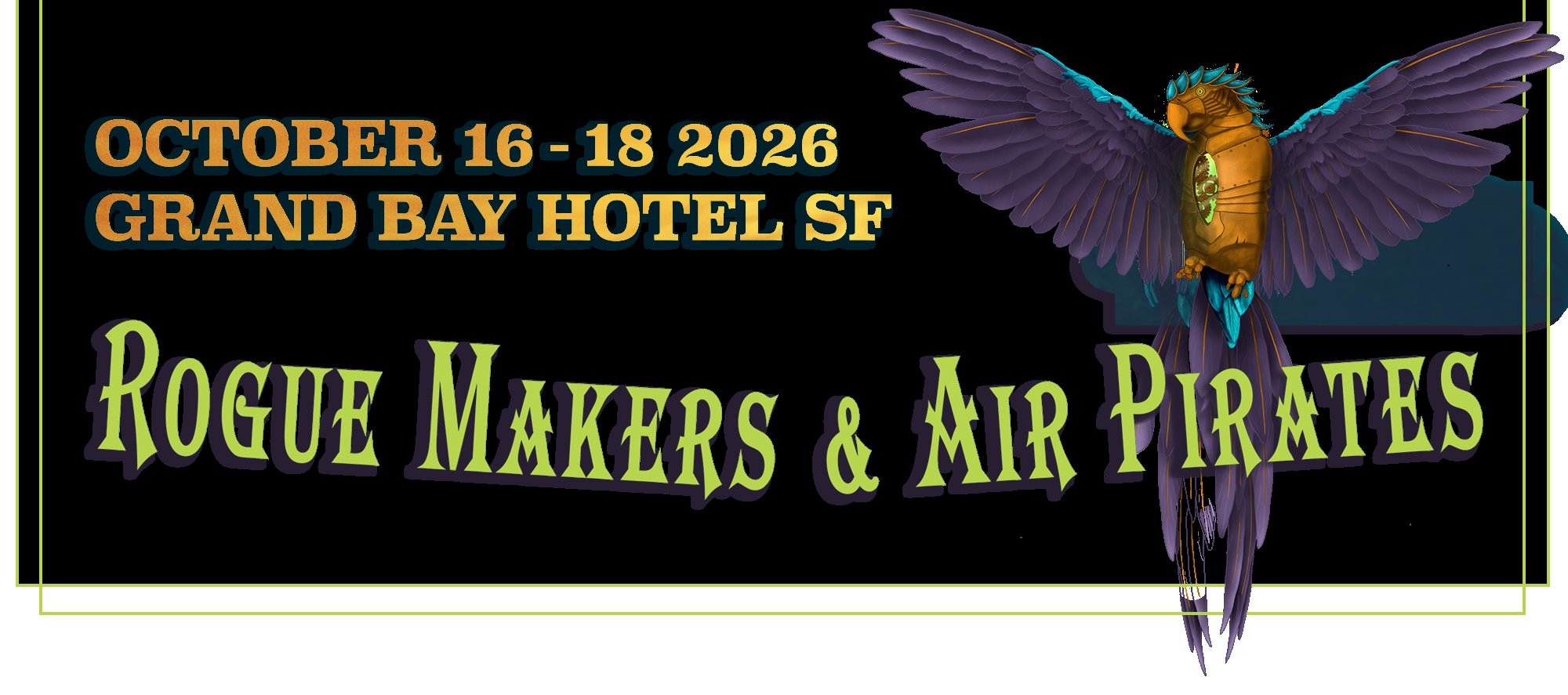 Promotional artwork for Clockwork Alchemy's Rogue Makers & Air Pirates convention theme.