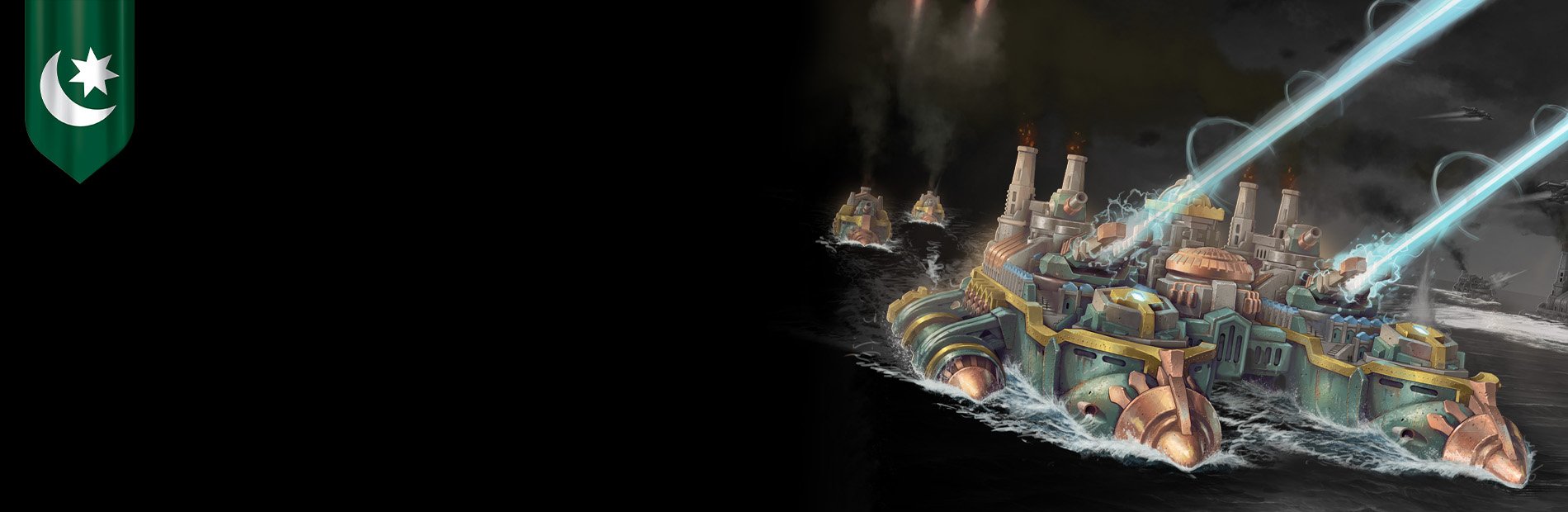 Dystopian Wars Imperium fleet miniatures, ornate Prussian-style warships with steam-era ironclad aesthetics on a naval wargame tabletop